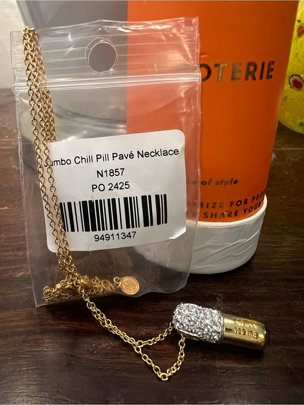 Voterie Chill Pill Pave Gold Necklace NWT